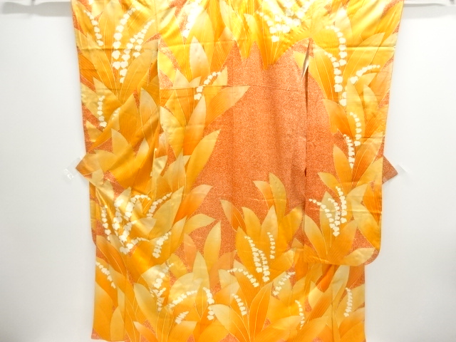 JAPANESE KIMONO / ANTIQUE FURISODE / SILK / EMBROIDERY / LILY OF THE VALLEY